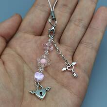 1入組甜美風酷女孩原始Y2K手機吊墜帶卡哇伊心鎖鑰匙花相機吊墜手機掛繩鑰匙圈首飾類禮物 - 彩色 - 查看 3