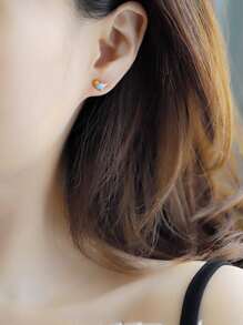 HuooNew 1對可愛的925純銀多彩鳥耳環，中性生日禮物 - 銀色 - 查看 7