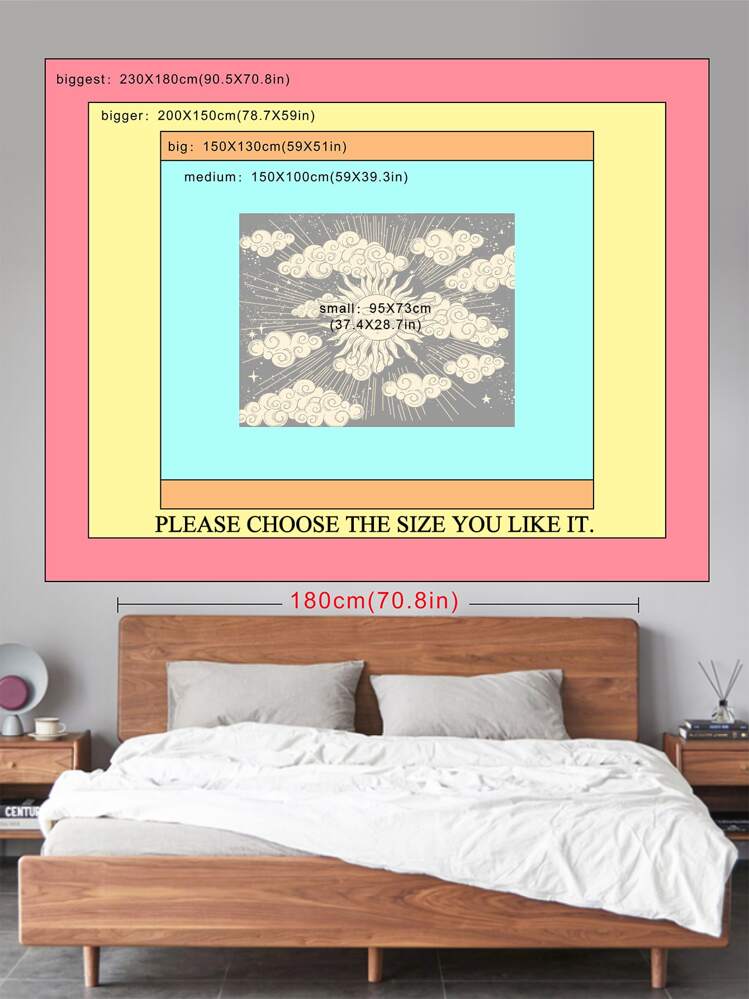 1pc Sun & Cloud Pattern Printed Tapestry, Flag For Room, Room Decor, Tapestry, Wall Decor, Wall Art ,Room Stuffs, Flags For Room - Multicolor - View 3