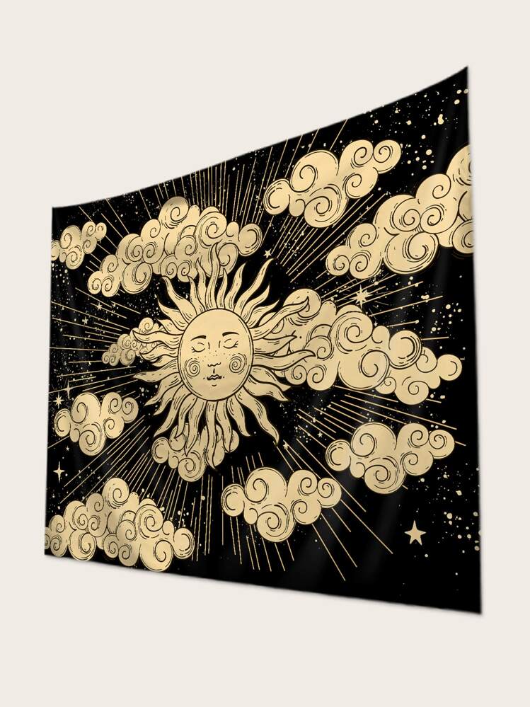 1pc Sun & Cloud Pattern Printed Tapestry, Flag For Room, Room Decor, Tapestry, Wall Decor, Wall Art ,Room Stuffs, Flags For Room - Multicolor - View 2