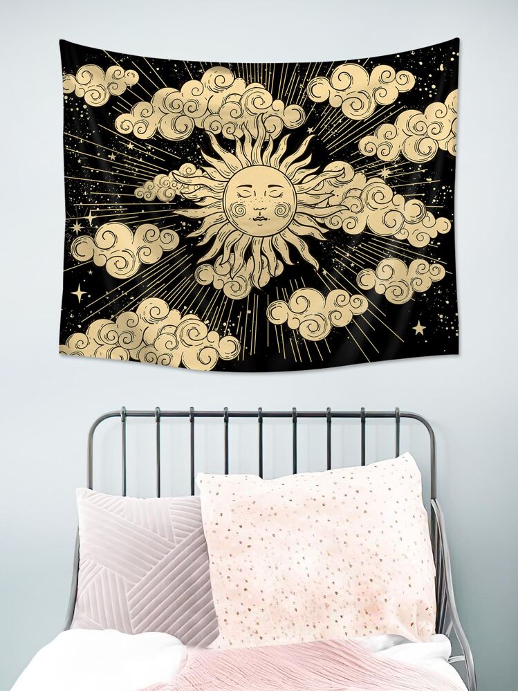1pc Sun & Cloud Pattern Printed Tapestry, Flag For Room, Room Decor, Tapestry, Wall Decor, Wall Art ,Room Stuffs, Flags For Room - Multicolor - View 7