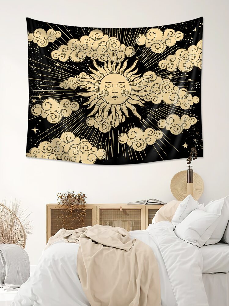 1pc Sun & Cloud Pattern Printed Tapestry, Flag For Room, Room Decor, Tapestry, Wall Decor, Wall Art ,Room Stuffs, Flags For Room - Multicolor - View 5