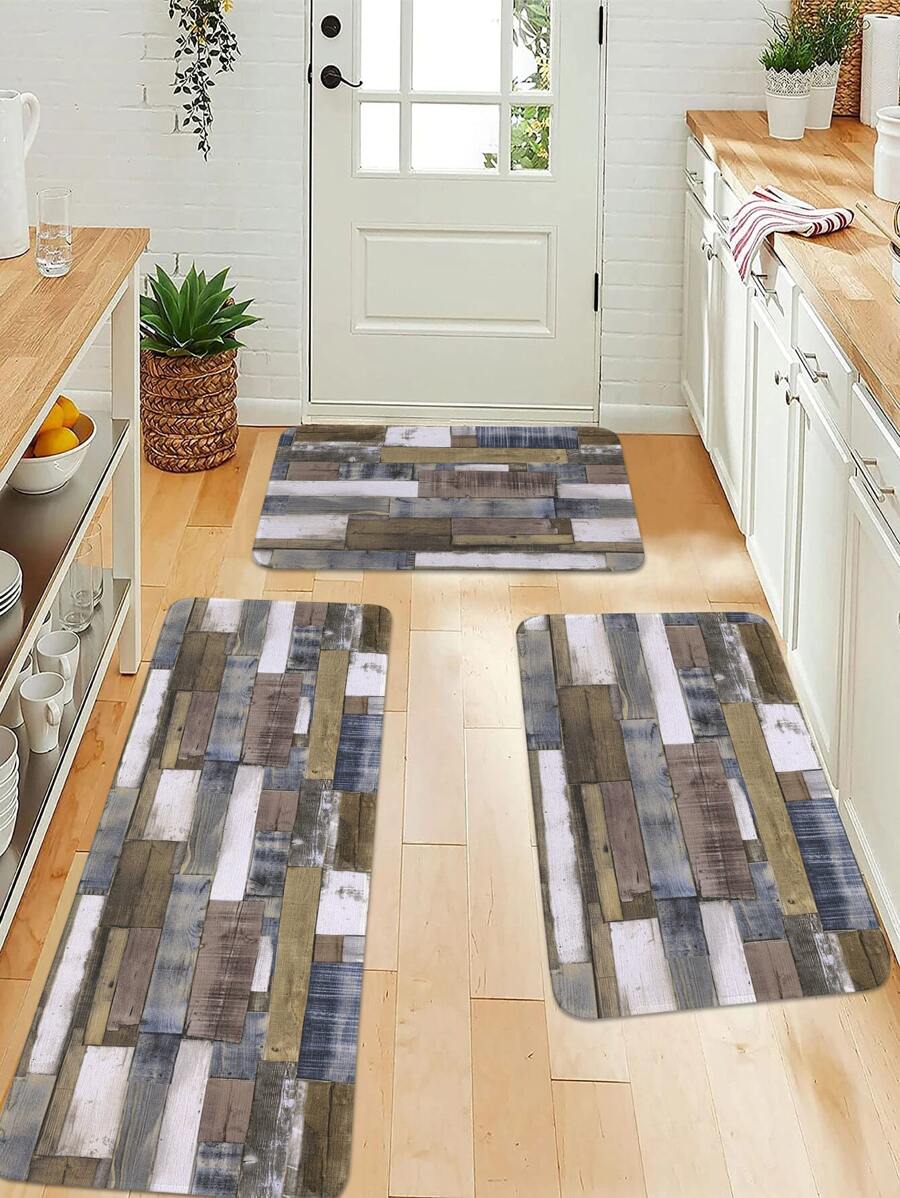 1入復古木紋防滑廚房地墊 - 彩色 - 查看 1