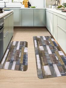 1入復古木紋防滑廚房地墊 - 彩色 - 查看 3