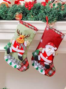 1 Pieza Calcetín Navideño 3d Con Cerca - Multicolor - Ver 3