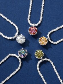 Esberry 1pc Sparkle Moissanite Rhinestone Wedding Necklace For Women S925/925 Sterling Silver Promise Necklace Eternity Necklace Mother's Day Valentine's Day Luxury Jewelry Gifts For Girls Valentines