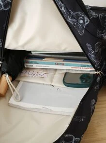 Đen Viết tháu Balo Của phụ nữ Hàn Quốc Phiên bản Dung lượng lớn Nhẹ Tải Giảm Ba lô Cao đẳng Học sinh Đơn giản Ba lô - màu đen - Xem 6