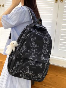 Đen Viết tháu Balo Của phụ nữ Hàn Quốc Phiên bản Dung lượng lớn Nhẹ Tải Giảm Ba lô Cao đẳng Học sinh Đơn giản Ba lô - màu đen - Xem 1