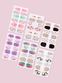 6 cái Mẫu thực vật Nghệ thuật làm Móng Hình dán Che đậy hoàn toàn Với 3pcs Giũa móng tay - Nhiều màu - Xem 3