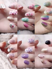 6 cái Mẫu thực vật Nghệ thuật làm Móng Hình dán Che đậy hoàn toàn Với 3pcs Giũa móng tay - Nhiều màu - Xem 1