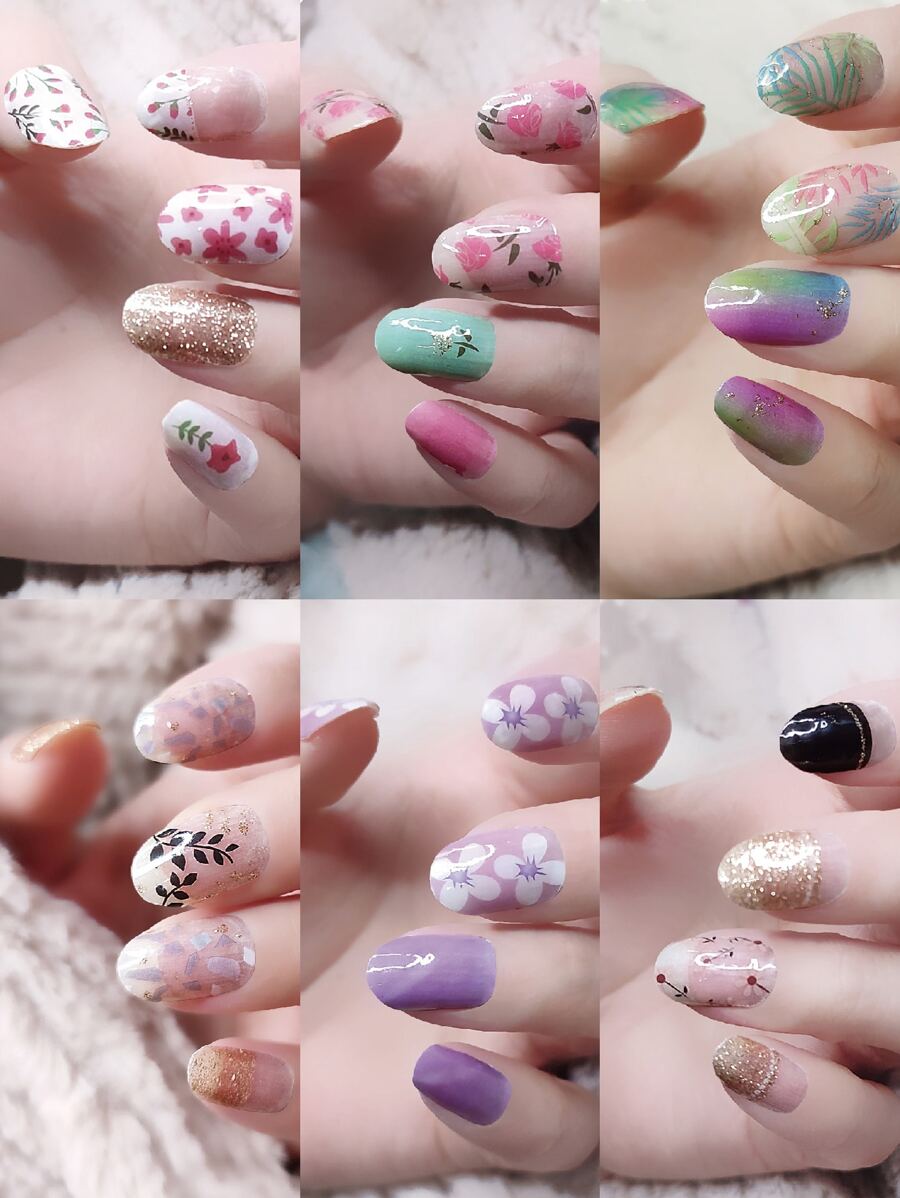 6 cái Mẫu thực vật Nghệ thuật làm Móng Hình dán Che đậy hoàn toàn Với 3pcs Giũa móng tay - Nhiều màu - Xem 1