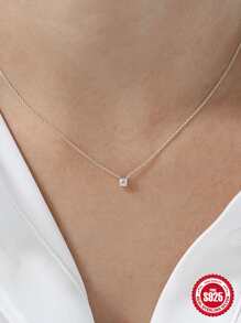 1PC Round Cubic Zirconia 925 Sterling Silver Necklace For Women Initial Pendant Long Chain Wedding Jewels Luxury  Fine Jewelry - Silver - View 3