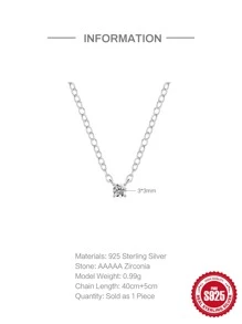 1PC Round Cubic Zirconia 925 Sterling Silver Necklace For Women Initial Pendant Long Chain Wedding Jewels Luxury  Fine Jewelry - Silver - View 6