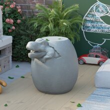 COSIEST Dinosaur Sculpture End Table, 14.6x16.9 inch Concrete Finish Side Table, Round Accent Table for Garden Yard Patio, Light Gray - Xám - Xem 1