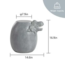 COSIEST Dinosaur Sculpture End Table, 14.6x16.9 inch Concrete Finish Side Table, Round Accent Table for Garden Yard Patio, Light Gray - Xám - Xem 2