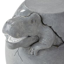 COSIEST Dinosaur Sculpture End Table, 14.6x16.9 inch Concrete Finish Side Table, Round Accent Table for Garden Yard Patio, Light Gray - Xám - Xem 4