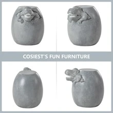 COSIEST Dinosaur Sculpture End Table, 14.6x16.9 inch Concrete Finish Side Table, Round Accent Table for Garden Yard Patio, Light Gray - Xám - Xem 3