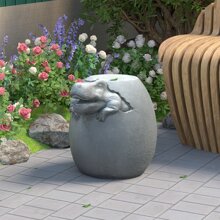 COSIEST Dinosaur Sculpture End Table, 14.6x16.9 inch Concrete Finish Side Table, Round Accent Table for Garden Yard Patio, Light Gray - Xám - Xem 5