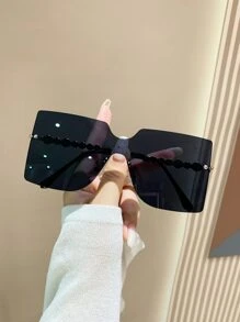 1pair Oversize Rectangular Frameless Fashion Glasses For Beach Beach Accessories For Women Glasses Shades Basics Fall Winter Women Outfits Clothes Business Casual Gifts - Black - View 5
