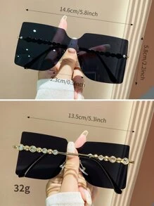 1pair Oversize Rectangular Frameless Fashion Glasses For Beach Beach Accessories For Women Glasses Shades Basics Fall Winter Women Outfits Clothes Business Casual Gifts - Black - View 7
