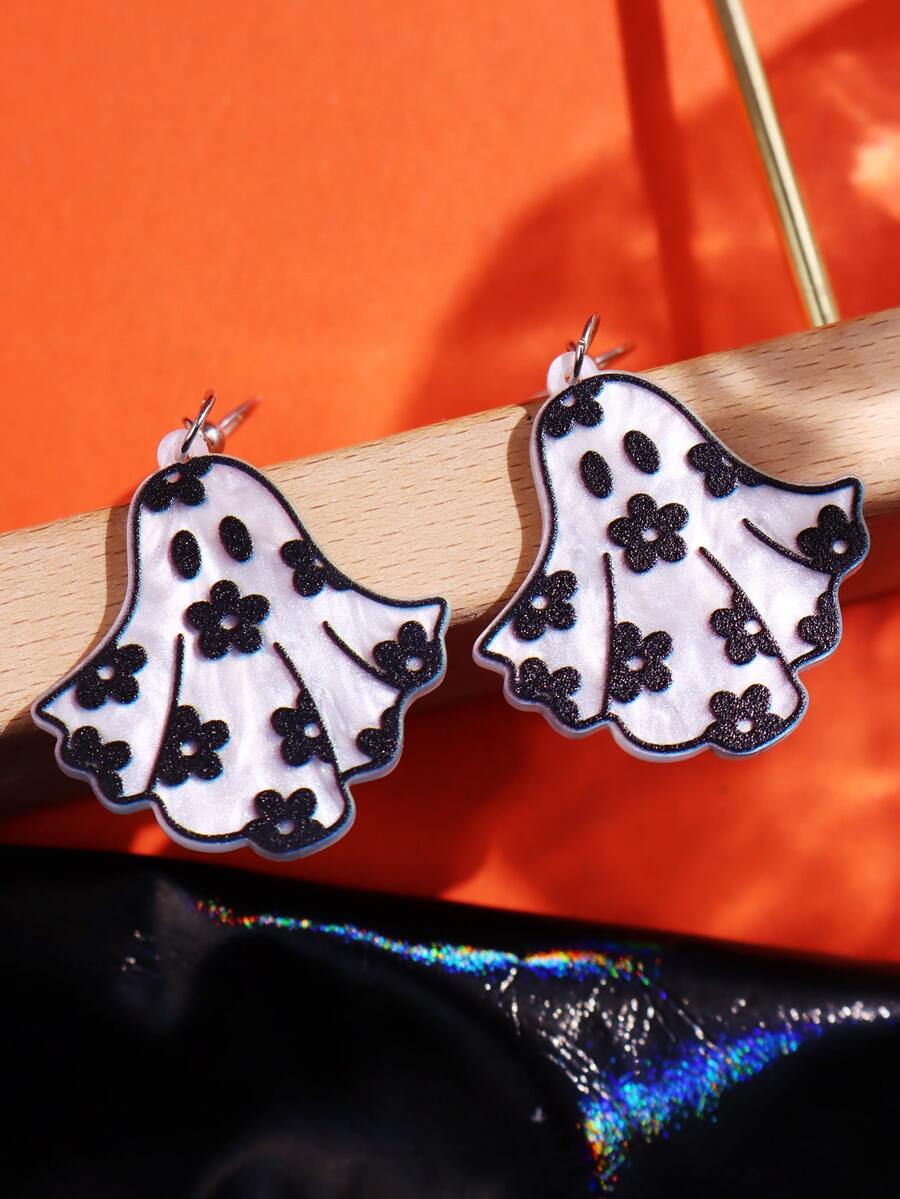 1對可愛亞克力單方面鬼和花懸垂耳環 - 彩色 - 查看 1