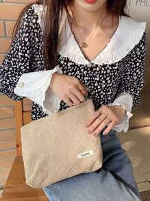 Large Capacity Corduroy Cosmetic Bag Raspberry Pink, For Stationery, Toiletries, Digital Accessories Storage Organizer For Travel Storage Bag,Makeup Bag,Cosmetic Bag,Vacation Organizer,Large Capacity Makeup Organizer Makeup Case, For Lipstick, Brush, Skincare, Mobile Phone, Coin, Small Items, For Home,Gift,Vacation And Festival Halloween Christmas Multifunctional Use,Boho Vibes,For Holiday Beach, Bathroom Collection, Bedroom Collection, Large Capacity