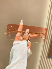 1 Cặp kính thời trang không gọng hình vuông cỡ lớn, màu hồng thời trang, thích hợp đi biển. - Hồng - Xem 2