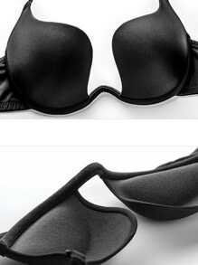 Solid Adjustable Strap Underwire Bra, Lingerie - Black - View 5