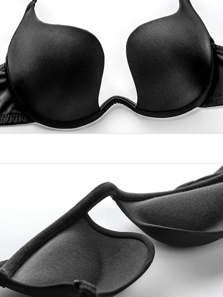 Solid justerbar rem bygel-bh, underkläder - Svart - Visa 5