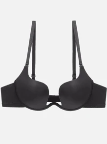 Solid Adjustable Strap Underwire Bra, Lingerie - Black - View 4
