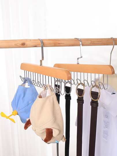 1入組原木色 1.8 厘米厚多功能 8 掛鉤櫃，適合窄腰帶、圍巾、背心、帽子存放