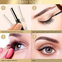 Magnetic Lashes With Eyeliner And Applicator, 5 Pairs Magnetic Eyelashes Natural Look Set, Reusable Lashes No Glue Needed - Black - View 5