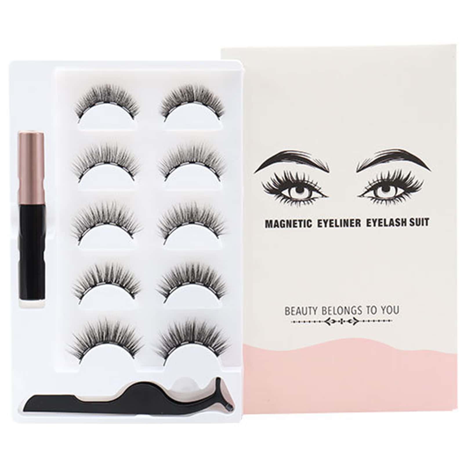 Magnetic Lashes With Eyeliner And Applicator, 5 Pairs Magnetic Eyelashes Natural Look Set, Reusable Lashes No Glue Needed - Black - View 1