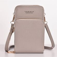 觸控式螢幕手機錢包皮夾,小PU皮革卡口袋斜挎包,拉鍊肩帶單肩包女士PU皮革觸控式螢幕時髦多功能大容量手機錢包 - 灰色 - 查看 1