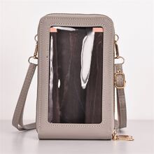 觸控式螢幕手機錢包皮夾,小PU皮革卡口袋斜挎包,拉鍊肩帶單肩包女士PU皮革觸控式螢幕時髦多功能大容量手機錢包 - 灰色 - 查看 4