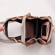 觸控式螢幕手機錢包皮夾,小PU皮革卡口袋斜挎包,拉鍊肩帶單肩包女士PU皮革觸控式螢幕時髦多功能大容量手機錢包 - 灰色 - 查看 5