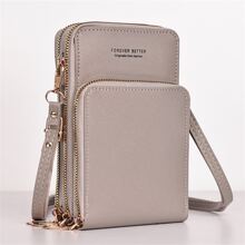 觸控式螢幕手機錢包皮夾,小PU皮革卡口袋斜挎包,拉鍊肩帶單肩包女士PU皮革觸控式螢幕時髦多功能大容量手機錢包 - 灰色 - 查看 2