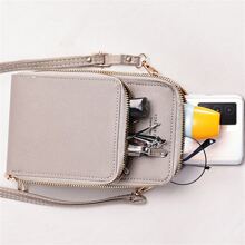 觸控式螢幕手機錢包皮夾,小PU皮革卡口袋斜挎包,拉鍊肩帶單肩包女士PU皮革觸控式螢幕時髦多功能大容量手機錢包 - 灰色 - 查看 6