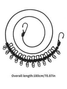 1 Pack Portable Clothesline with 12 Clothespins, Windproof Travel Clothesline Stretchy Retractable Elastic Laundry Clothes Line for Backyard, Vacation Hotel, Balcony Clothes Drying Line - Black - View 10