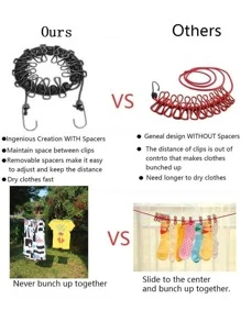 1 Pack Portable Clothesline with 12 Clothespins, Windproof Travel Clothesline Stretchy Retractable Elastic Laundry Clothes Line for Backyard, Vacation Hotel, Balcony Clothes Drying Line - Black - View 9