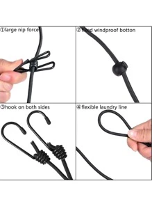 1 Pack Portable Clothesline with 12 Clothespins, Windproof Travel Clothesline Stretchy Retractable Elastic Laundry Clothes Line for Backyard, Vacation Hotel, Balcony Clothes Drying Line - Black - View 6