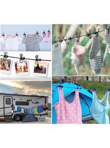 1 Pack Portable Clothesline with 12 Clothespins, Windproof Travel Clothesline Stretchy Retractable Elastic Laundry Clothes Line for Backyard, Vacation Hotel, Balcony Clothes Drying Line - Black - View 4