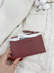 Fashionable Letter Printed Zipper Lightweight Portable Card Card White-Collar Workers For Female For Holiday For Anniversary For Birthday Gift Accessories Gifts For Teachers Wristlet Wallet Card Holder Card Holder Wallet Business Card Holder Credit Card Holder Id Card Holder Card Holder Women For Women Mini Wallet Card Wallet - Dusty Pink - View 3