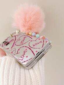 愛心和字母圖案手機殼附帶繩子和球球 - 彩色 - 查看 3