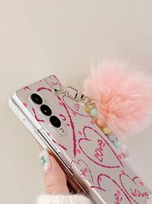 愛心和字母圖案手機殼附帶繩子和球球 - 彩色 - 查看 4
