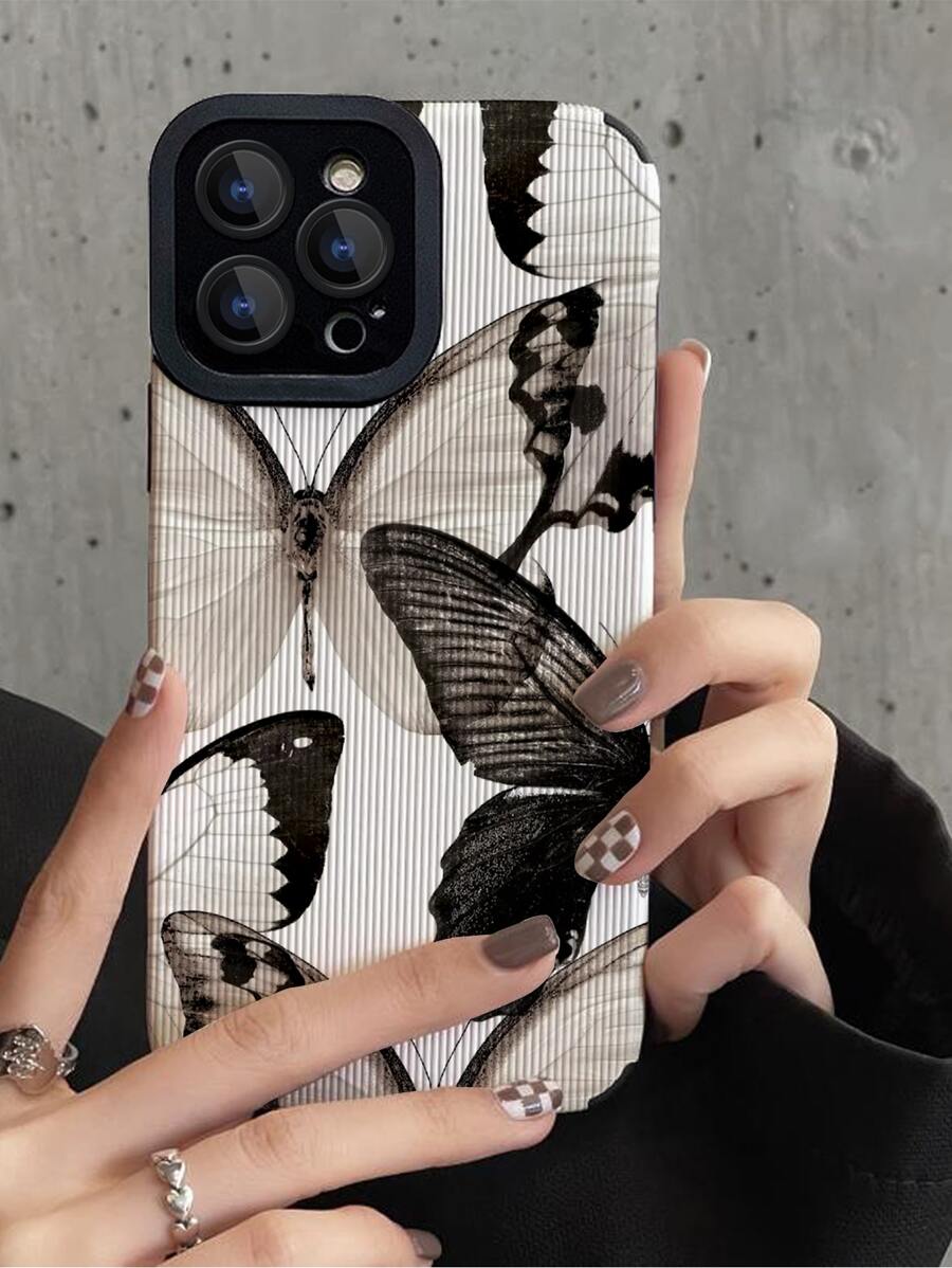 Apple 2000s Fashion Butterfly Pattern PU Leather Anti-Fall Phone Case - Grey - View 1