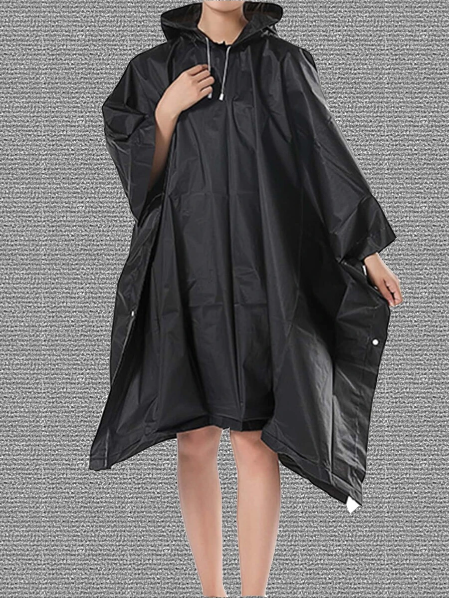 1入組中性黑色遠足多功能雨衣,通用透明雨衣,女士後背包雨衣,防水野營遠足斗篷雨衣 - 黑色 - 查看 1