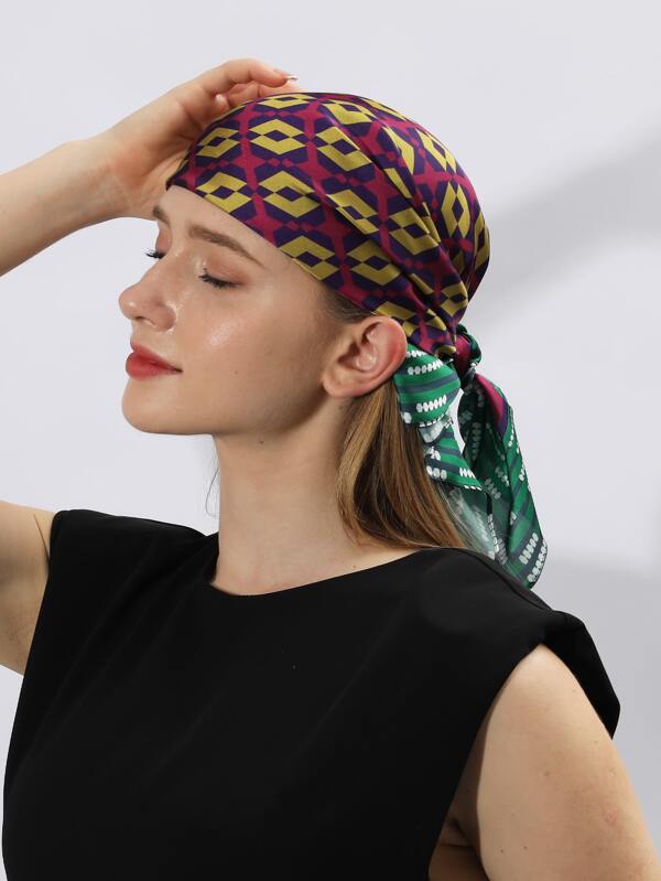 1 Peça Lenço com Estampa Geométrica, Bandana de Cabeça Feminina, Lenço Quadrado Versátil para Ir e Vir, Encontros, Ao Ar Livre, Festivais de Música, Primavera/Verão