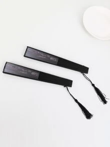 1pc High-grade Black Silk Style Tabletop Decorative Fan With Folding Fan For Matching - Black - View 6