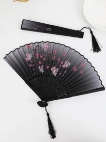 1pc High-grade Black Silk Style Tabletop Decorative Fan With Folding Fan For Matching - Black - View 3